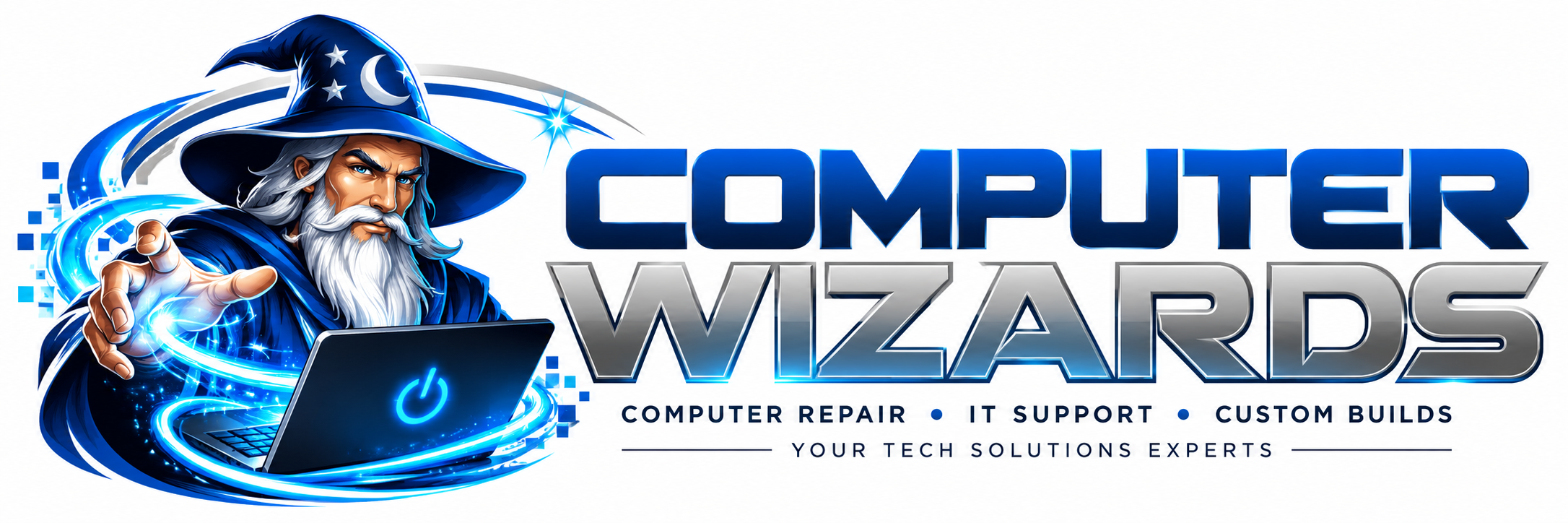 Computer Wizards wizard and laptop logo